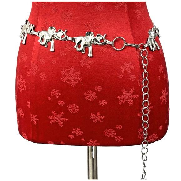 Vintage Silver Chain Belt Lucky Elephants Adjustable Concho Style Hippie Boho - Picture 5 of 10